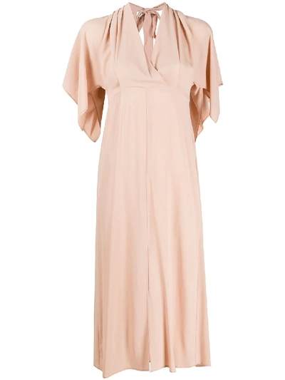 Semicouture Flutter-sleeved Midi Dress In Neutrals