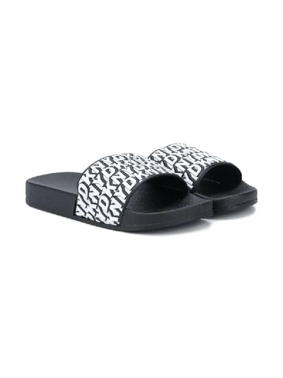 Dkny Kids' Logo Print Slide Sandals In Black