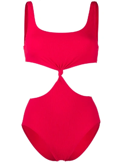 Solid & Striped Cut-out Gathered Swimsuit In Red