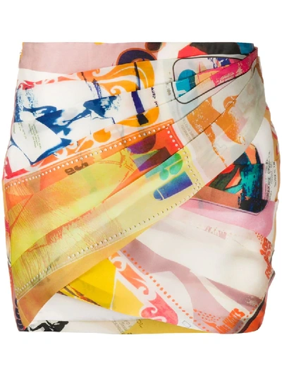 Zimmermann Brightside Silk Wrap Mini Skirt In Ivory Surf Print