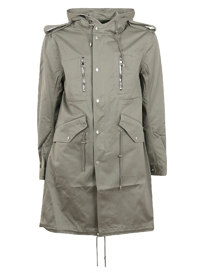 Balmain Back Stamp Hooded Parka In Green