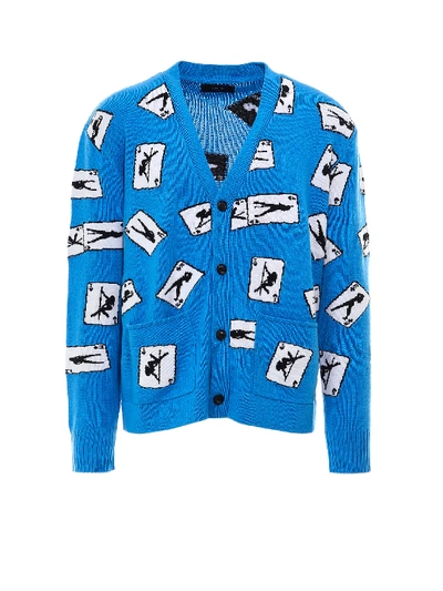 Amiri Card-intarsia Cashmere-blend Cardigan In Blue