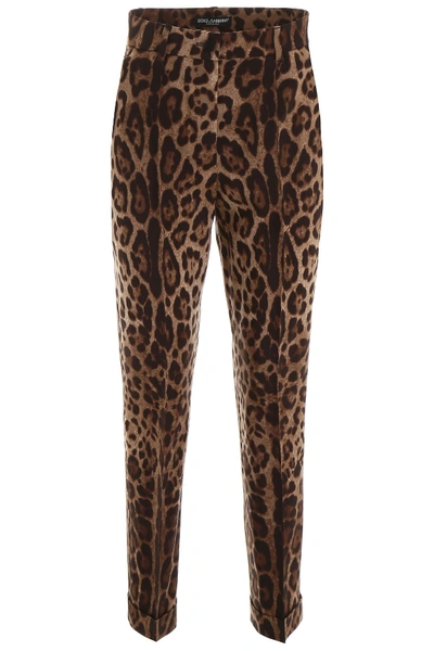 Dolce & Gabbana Leopard-printed Trousers In Brown