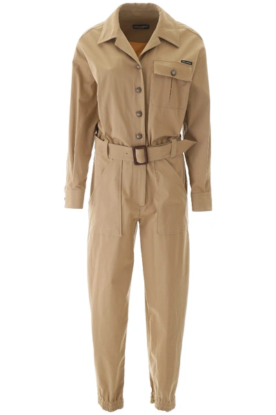 Dolce & Gabbana Belted Buttoned Jumpsuit In Beige