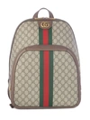 Gucci Leather And Webbing-trimmed Monogrammed Coated-canvas Backpack In Beige