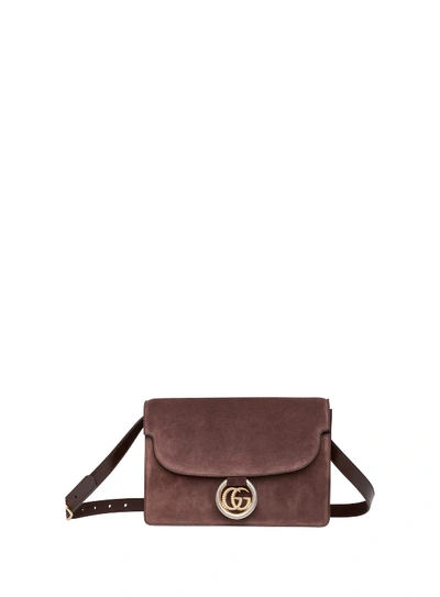 Gucci Gg Ring Small Suede Crossbody Bag In Brown