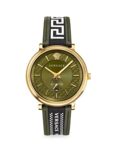 Versace V Circle Greca Edition Two-tone Chronograph Watch In Green
