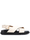 Marni Fussbett Sandals In Silk White Leather With Low Heel