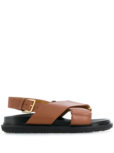 Marni Criss-cross Fussbett In Brown Leather Sandals