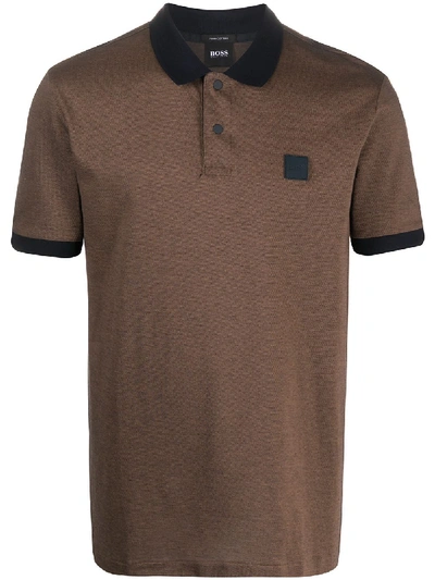 Hugo Boss Parlay Logo Patch Polo Shirt In Brown