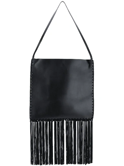Jil Sander Border Tasselled Leather Tote Bag In Black
