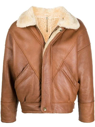 Pre-owned A.n.g.e.l.o. Vintage Cult 1980s Sheepskin Bomber Jacket In Brown