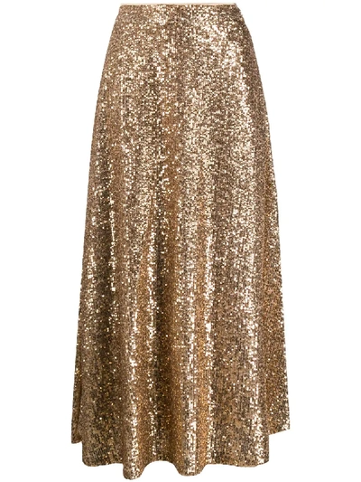 In The Mood For Love High Waist Sequined Midi Skirt In Beige,gold
