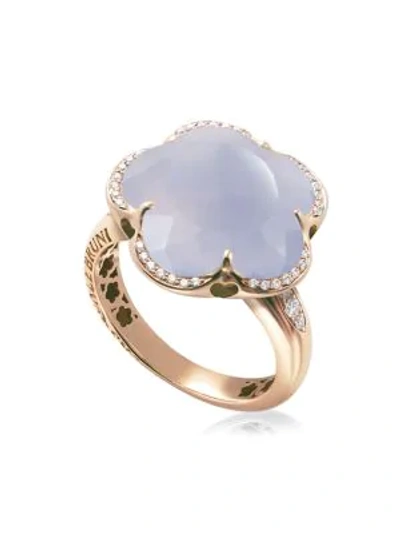 PASQUALE BRUNI WOMEN'S BON TON 18K ROSE GOLD, LIGHT BLUE CHALCEDONY & DIAMOND RING,0400012384892