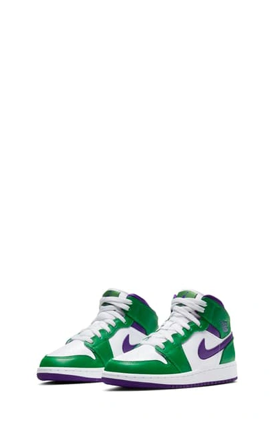 Jordan Kids' 1 Mid' Sneaker In Aloe Verde/ Court Purple-white