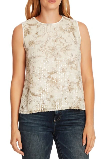 Vince Camuto Botanical Breeze Sleeveless Blouse In Lt Sage