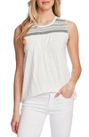 VINCE CAMUTO EMBROIDERED YOKE SLEEVELESS COTTON BLEND TOP,9030614