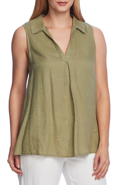 Vince Camuto Sleeveless Split Neck Linen Tunic In Soft Willow