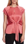 VINCE CAMUTO TIE FRONT SATIN CHARMEUSE KEYHOLE BLOUSE,9130040
