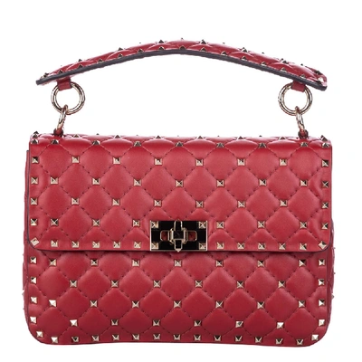 Pre-owned Valentino Garavani Red Leather Medium Rockstud Spike Bag