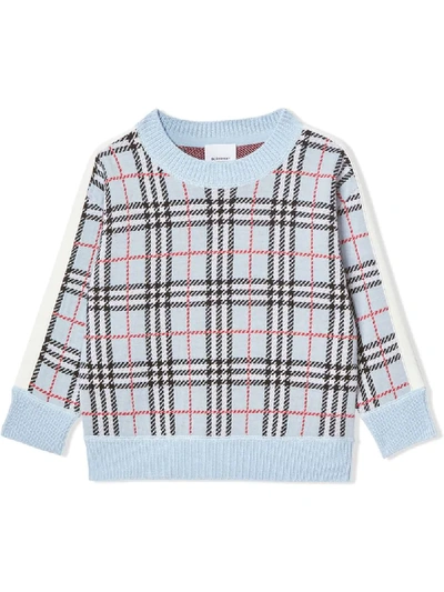 Burberry Babies' Check-jacquard Jumper In Blue