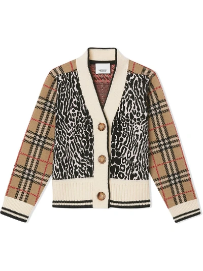 Burberry Kids Vintage Check Leopard Cardigan (3-12 Years) In Neutrals