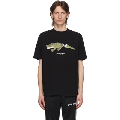 Palm Angels Crocodile Print Cotton Jersey T-shirt In Black