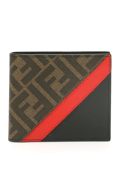 Fendi Ff Logo Wallet In Black And Brown In Brown,black,red