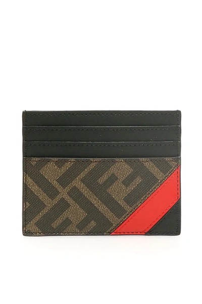 Fendi Ff Red Stripe Cardholder In Brown,black,red