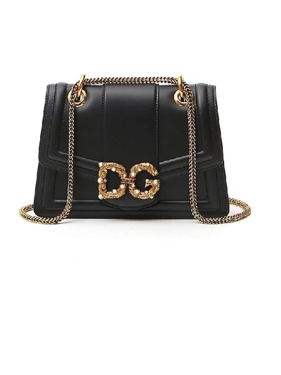 Dolce & Gabbana Dg Amore Small Leather Shoulder Bag In Black