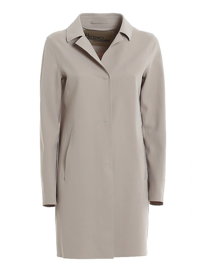 Herno Laser Cut Technical Overcoat In Taupe