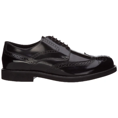 Tod's Perforated Brushed-leather Derby Shoes In Black