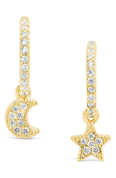Sterling Forever Women's Sterling Silver Moon Star Cubic Zirconia Gold Plated Micro Hoop Earrings