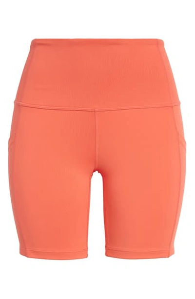 Zella Live In High Waist Pocket Bike Shorts In Coral Rose