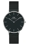 Daniel Wellington Petite Ashfield Black Dial & Mesh Bracelet Watch, 36mm In Black/ Silver