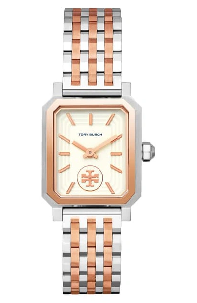 Tory Burch Robinson Mesh Bracelet Watch, 27mm X 29mm In Rose Gold/ Cream/ Silver