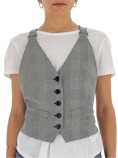 Max Mara Double Crepe Prince Of Wales Vest In Grigio