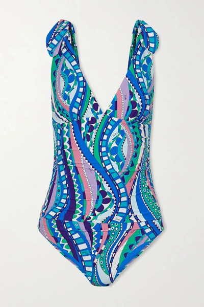 Emilio Pucci Printed Lycra One Piece Swimsuit In Blue