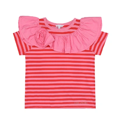 Little Marc Jacobs Kids' Striped Ruffle T-shirt In Pink