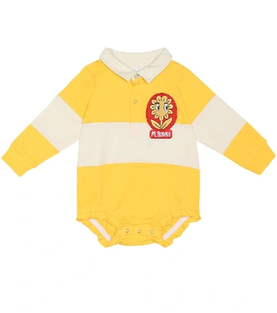 Mini Rodini Baby Rugby棉质橄榄球婴儿连体紧身衣 In Yellow