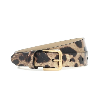 Dolce & Gabbana Kids' Calfskin Belt With Leopard Print In Animal Print
