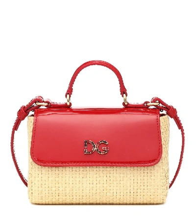 Dolce & Gabbana Kids' Leather And Raffia Shoulder Bag In Multicoloured