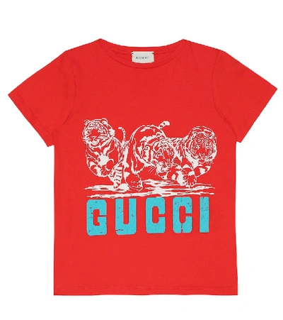 Gucci Kids' Children's Tigers Print Cotton T-shirt In Red