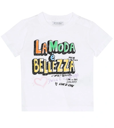 Dolce & Gabbana Babies' Graphic-print Cotton T-shirt In Bianco