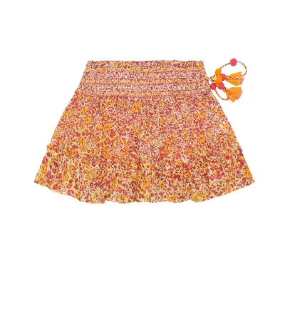 Poupette St Barth Kids' Irma Floral Cotton Skirt In Yellow