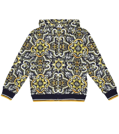 Dolce & Gabbana Kids' Maiolica Print Full-zipped Hoodie In Multicolor