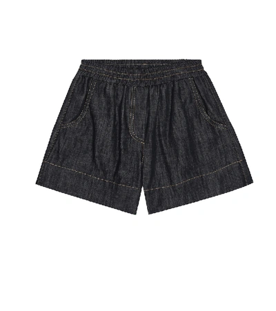 Brunello Cucinelli Kids' Dark Polished Denim Shorts With Monili In Dark Wash