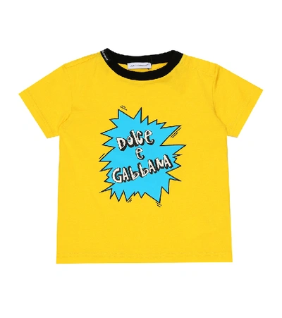 Dolce & Gabbana Babies' Logo Print Cotton Jersey T-shirt In Dark Yellow