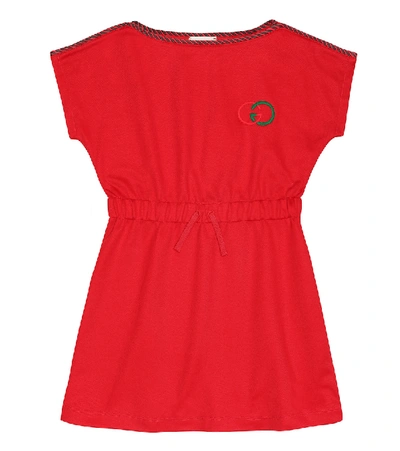 Gucci Kids' Embroidered Logo Technical Jersey Dress In Live Red/multicolor
