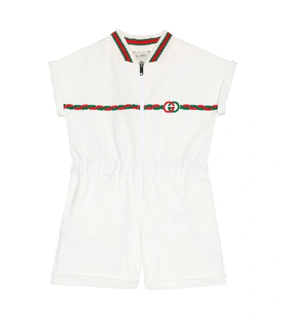 Gucci Kids' Technical Jersey Playsuit In White